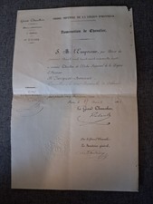Diplôme Ordre Médaille Empire Légion d’honneur Nomination Chevalier Napoléon III