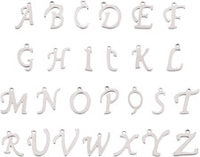 26Pcs 304 Stainless Steel Letter Alphabet Charms Pendants Mini Metal Letter A Z