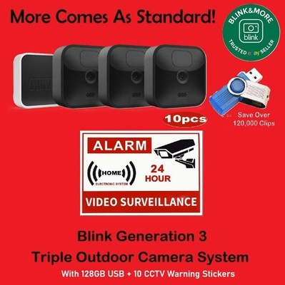 Blink Outdoor wasserdicht HD Wireless 3 Kamera Sicherheitssystem + 128GB + 10 CCTV