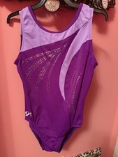 GK Elite Gymnastics Leotard Dark Purple With Light Purple Swirls AL