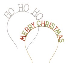 2 PCS Christmas Headbands Glitter Merry Rhinestone Xmas Hair Bands Party Decor