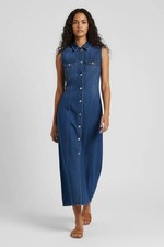 ZARA Sleeveless Denim Midaxi Dress Button Through