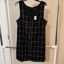 Gap Women’s Plaid Sleeveless Shift Dress Size 6 Black Gray Windowpane NWT
