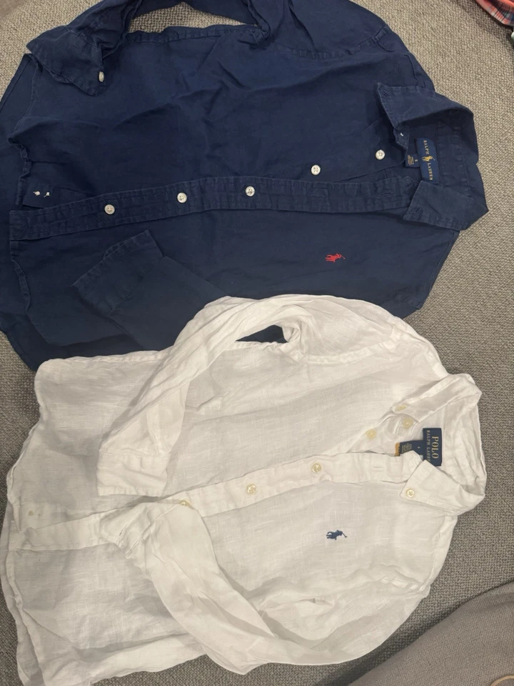 Polo Youth Size 6 Linen Shirts Navy And White Boys, Excellent Condition - Image 3 of 4
