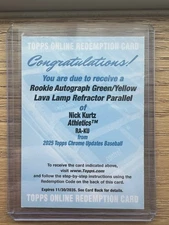 2025 Topps Chrome Rookie Auto Nick Kurtz #RA-KU /125 (AU RC) Color Match! Auto
