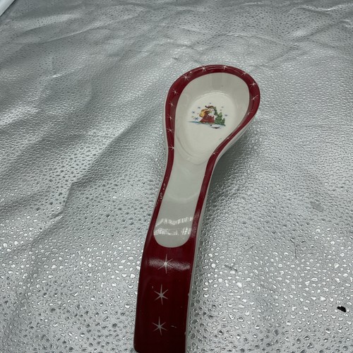 Vtg HOLIDAY HOME Spoon Rest With Santa, Cardinals, Red Border & Stars