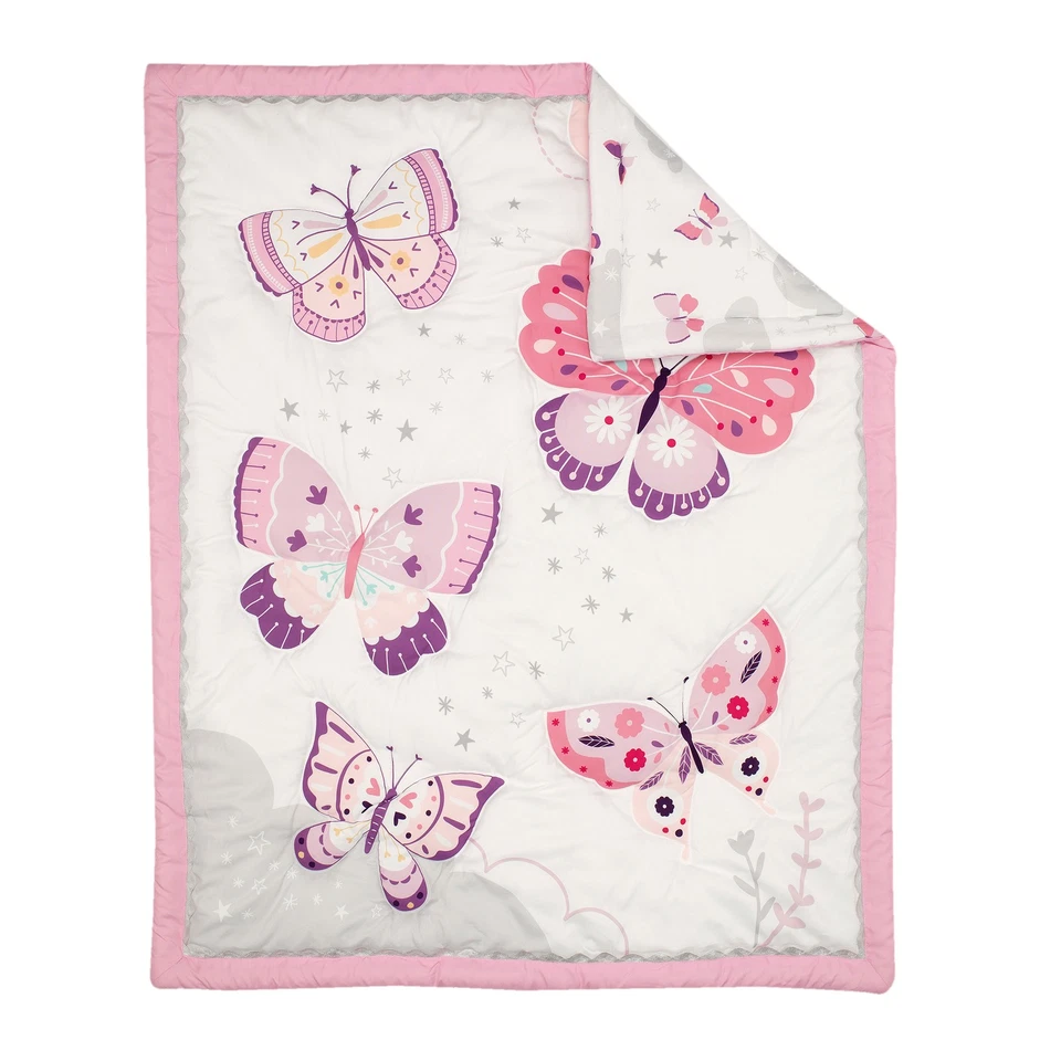 Bedtime Originals Butterfly Kisses Pink/Purple 3-Piece Baby Crib Bedding Set - Image 3 of 4