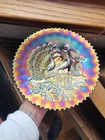 Pretty Purple Northwood Carnival Glass Peacocks on the Fence Plate