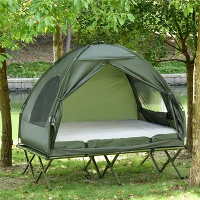 2 Person Tent Cot 4-in-1 Camping Bed w/ Air Mattress Foot Pump Carry Bag