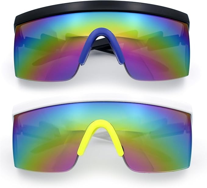 Reflective Color Mirror Lens 80s Neon Splatter Bolt Arm Half Rim
