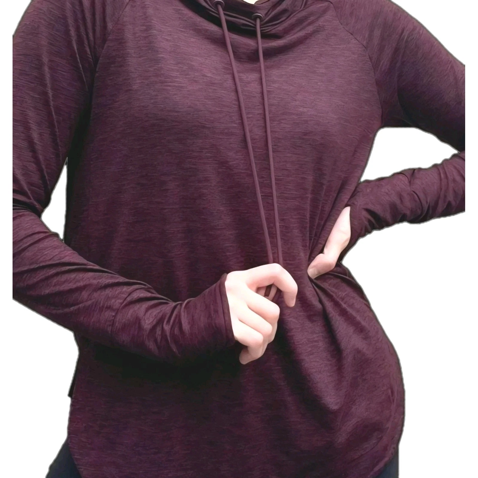 Athleta Uptempo Hoodie Women’s Medium Burgundy Snap Neck Thumbholes Lightweight