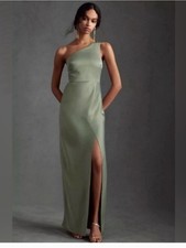 BHLDN Anthropologie Dylan Stretch Satin One-Shoulder Side Slit Maxi Dress