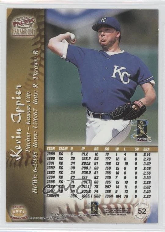 1998 Pacific Paramount Copper Kevin Appier #52 - Image 2 of 2