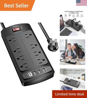 Heavy-Duty 8-Outlet Surge Protector with Smart USB Charging, 6 Ft Extension Cord