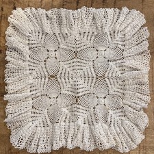 15" White Vintage Hand Crochet Doily Square Lace Ruffles Table Top Centerpiece
