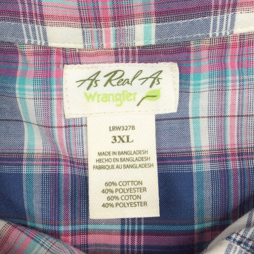 Camisa a Cuadros As Real As Wrangler Manga Larga con Botones para Mujer 3XL Rosa Azul - Imagen 6 de 6