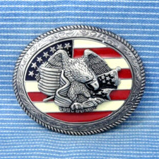 American Flag Eagle Belt Buckle Cowboy Cowgirl Biker Patriot Vtg 90s   .TYC694