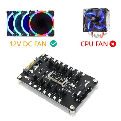 Fan Hubs Motherboards 12V Power Supply Controller Adapter +LED Temperature 1 to - Afbeelding 2 van 8