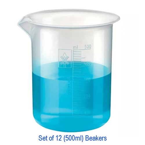 Plastic Beaker 500ml High Clarity Polypropylene Beaker Set 12 Beaker Set