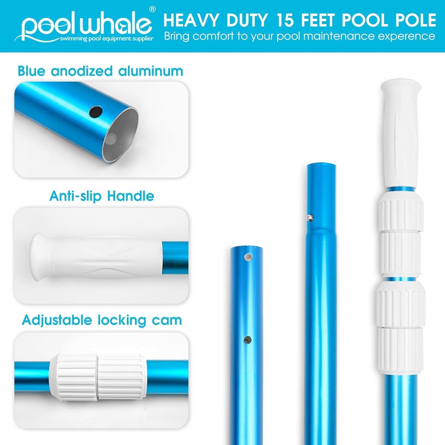 Lightweight & Sturdy Telescopic Pool Pole - 15FT Extendable for Easy Cleaning