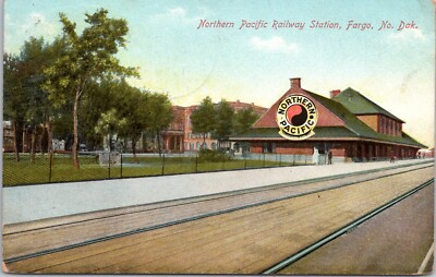 #ad Northern Pacific Railroad Station Fargo North Dakota 1910 d b Postcard RPO $14.99