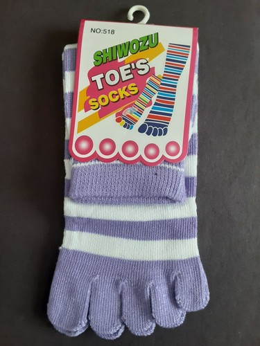 Womens Teen Girls Fun Striped Cotton Five Finger Toe Crew Socks Single Pair - Picture 6 of 16