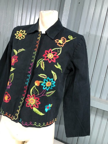 Hearts of Palm Made in India Embroidered Floral Heavy Cotton Blazer Size 8 - Picture 4 of 7