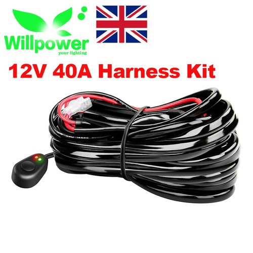 Kit Câblage Phares Antibrouillard LED 12V - Interrupteur Rocker Lumineux - Relais 40A - Câble 3,26m - Universel