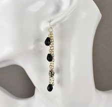 Gold Black Clip On earrings tassel invisible comfort clips 2 3/8" long light