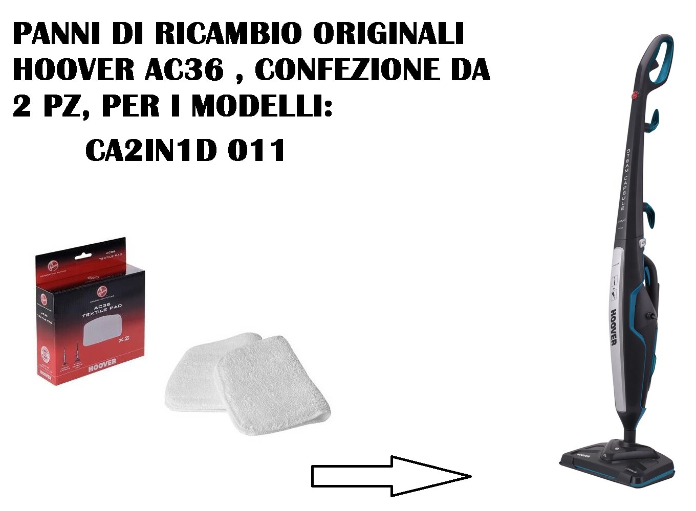 2 PANNI IN MICROFIBRA ORIGINALI HOOVER AC36 SCOPA A VAPORE  MODELLI CA2IN1D 011