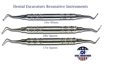 3x Dental Excavator Spoon - Double-Ended Restorative Instruments w/ 18W Handles