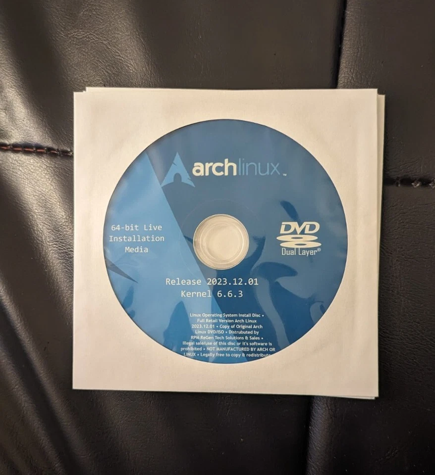 Arch Linux Installation Disc: BOOTABLE LINUX DVD RELEASE 2023.12.1 KERNEL 6.6.3 - Image 2 of 3