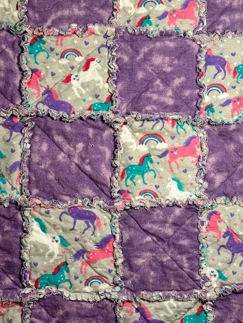 Edredón de trapo de bebé unicornio 36" x 36" tamaño cuna bebé niña púrpura, franela Foto 2 de 4