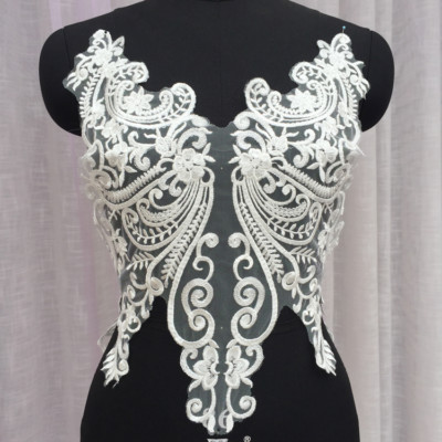 Off White Kostüm Handarbeit Spitze Applikation Blumenstickerei Brautkleid Borte 1 Stück