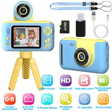 Kids Digital Camera with Tripod Flip Lens Video Camcorder Christmas Toy 32G Card