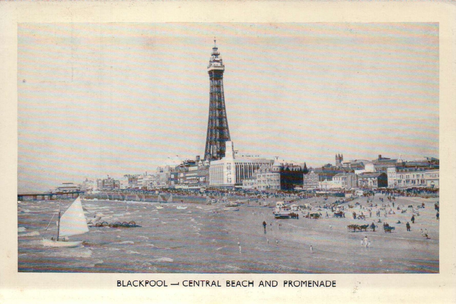 Blackpool Central Beach and Promenade England UK, Boat --- Continental Postcard