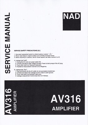 Service Manual-Anleitung für NAD AV 316 