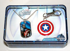Avengers Captain America Dog Tag Key Chain Sheild Tin Box New NOS 2012 50 Val