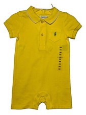 NWT Ralph Lauren Yellow Cotton Polo Shortall Shorts Romper Size 6 Months