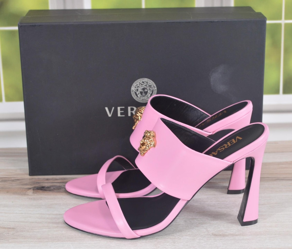 NEW Versace Medusa Strappy Stiletto Heel Slides Sandals
