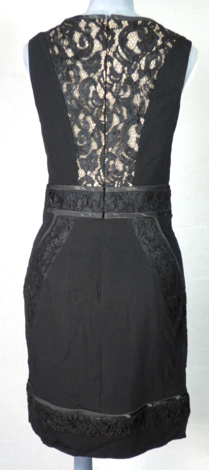 Vestido Nicole Miller Negro Encaje Espalda Funda Cuello en V Ocasión Especial Reino Unido 10 EE. UU. 6 Foto 2 de 4