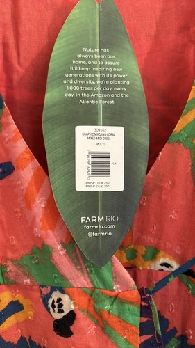 NWT FARM Rio Coral Mixed Graphic Macaws Puff Sleeve Ruffle Hem Wrap Dress Size S - Picture 8 of 8