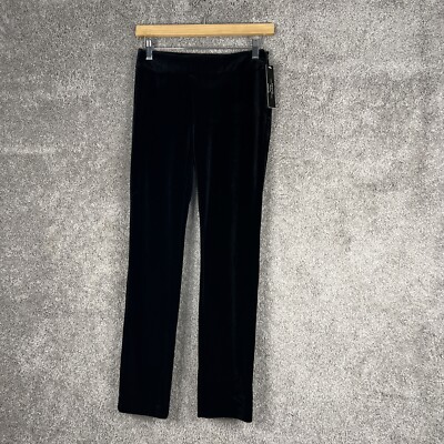 Tahari Leggings  Womens Petite 0P Black Velour Skinny Flat Front Zip
