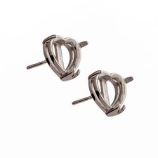 Heart Ear Studs Earrings Settings with Heart Shape Prongs Mounting in Sterling