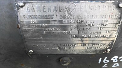GE 5CD204RA002 150 hp DC Motor 1750/2000 RPM CD409AT 500 A Volts