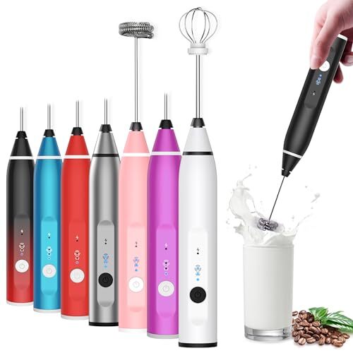 Milk Frother Rechargeable Handheld Electric Whisk Coffee Frother Mixer with 2...-image