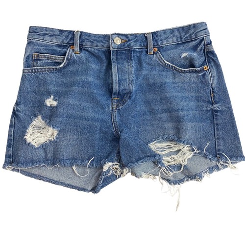 Pantalones Cortos Topshop Moto Ashley Mujer 8 Denim Envejecido Grunge Rock Botón Mosca - Imagen 8 de 11