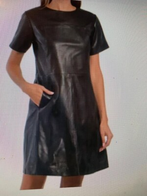 100% LEATHER SHIFT DRESS BOD & CHRISTENSEN Sz M ROUND-NECK FRONT PACKETS  BLACK | eBay