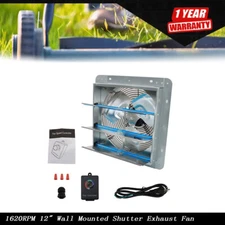1620RPM 12" Wall Mounted Shutter Exhaust Fan Aluminum High Speed With Controller
