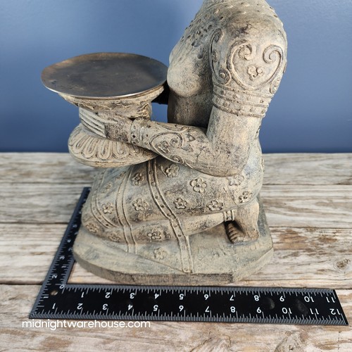 Buddha Statue Kneeling w/ Candle Holder Pewter Plate 15" Tall Hand Painted - Picture 7 of 10